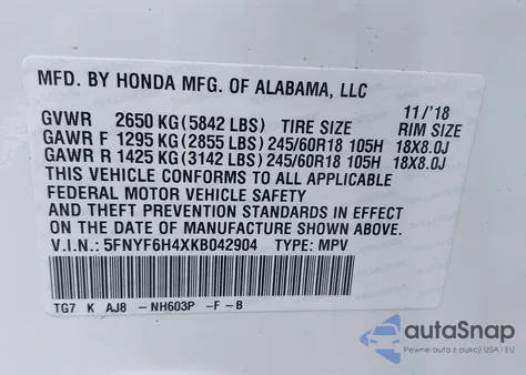 2019 Honda Pilot Ex-L from USA, damaged, VIN 5FNYF6H4XKB042904